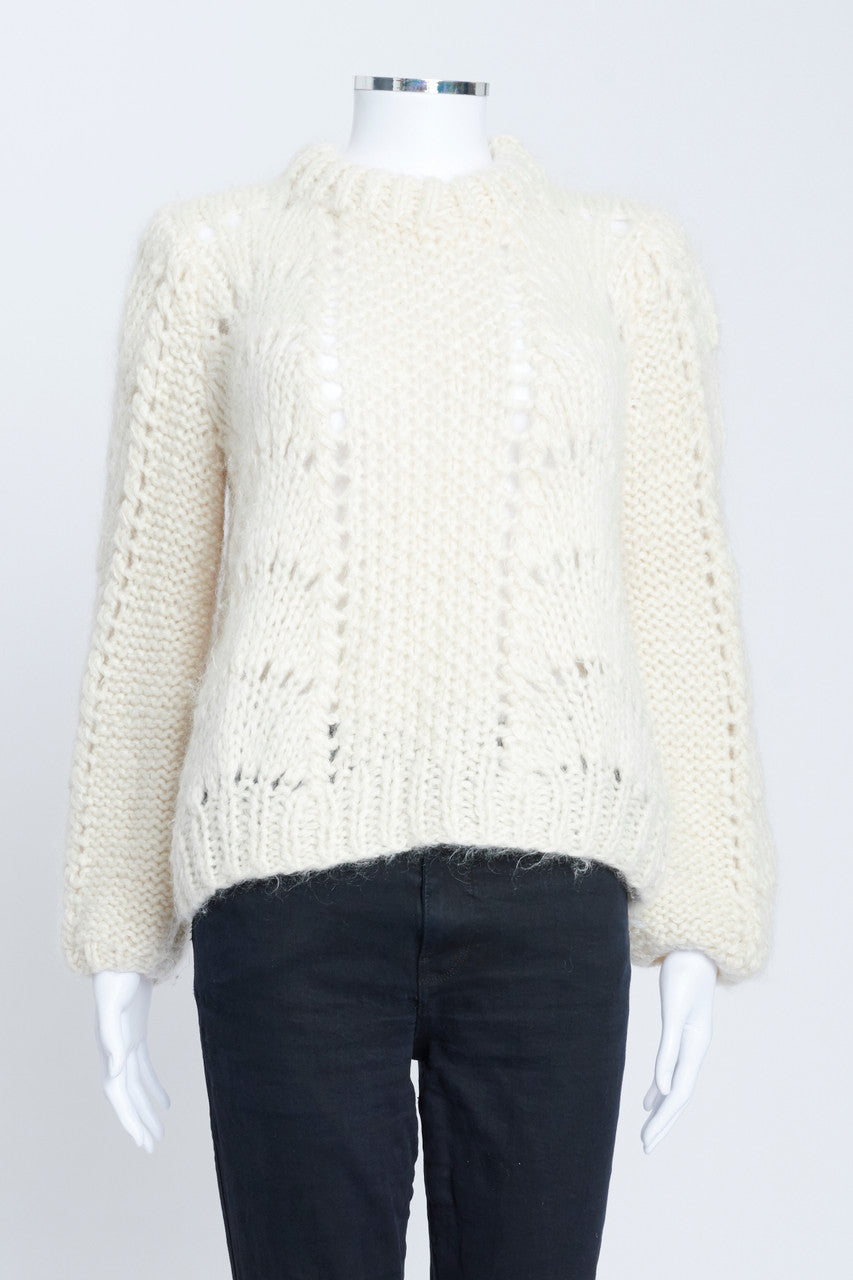 Cream Mohair Crochet Knit Sweater