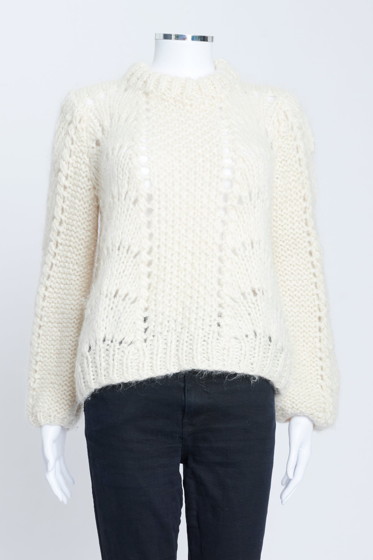 Cream Mohair Crochet Knit Sweater