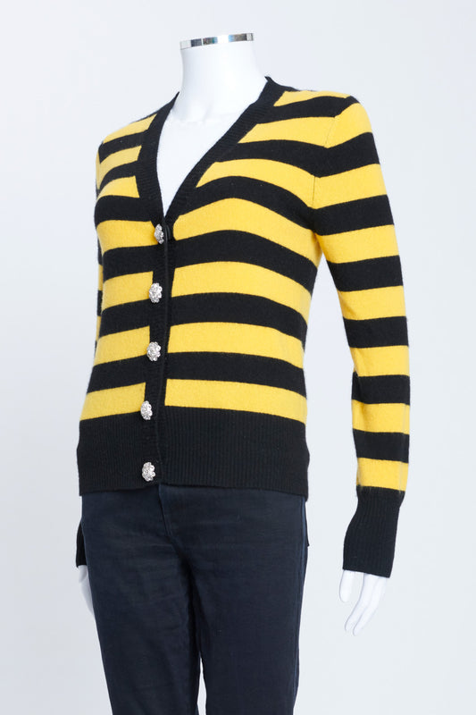 Black and Yellow Stripe Cashmere Mix Cardigan