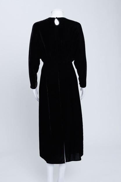 Black Embroidered Velvet Long Dress