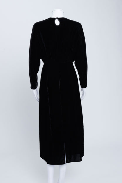 Black Embroidered Velvet Long Dress