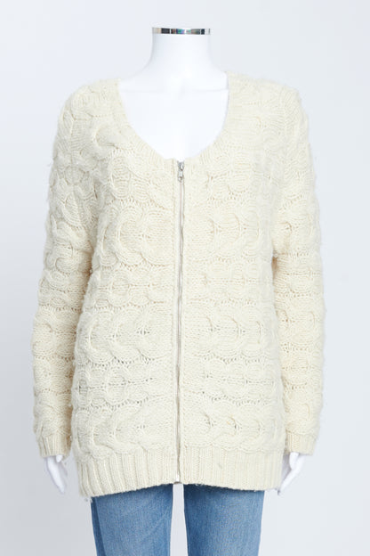 Cream Chunky Knit Zip Up Preowned Cardigan