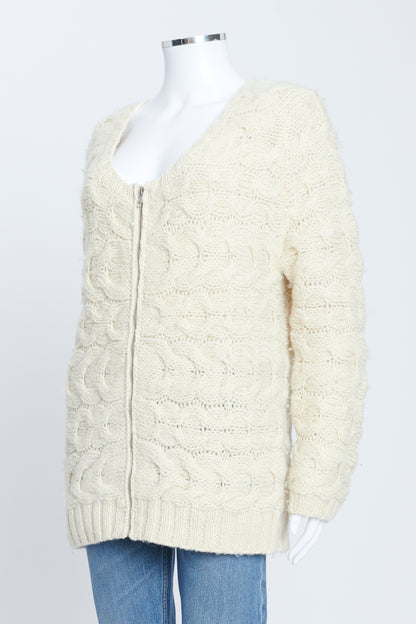 Cream Chunky Knit Zip Up Preowned Cardigan