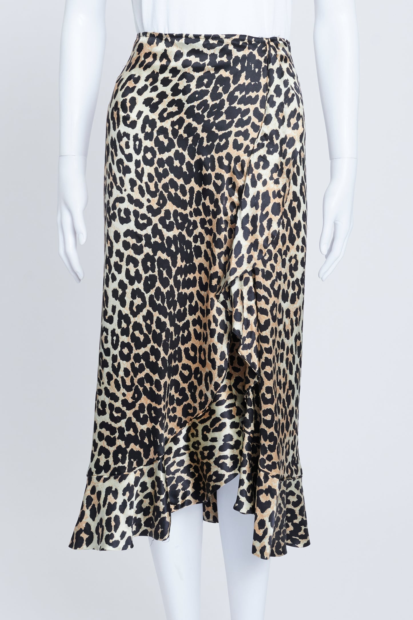 Silk Leopard Print Midi Skirt