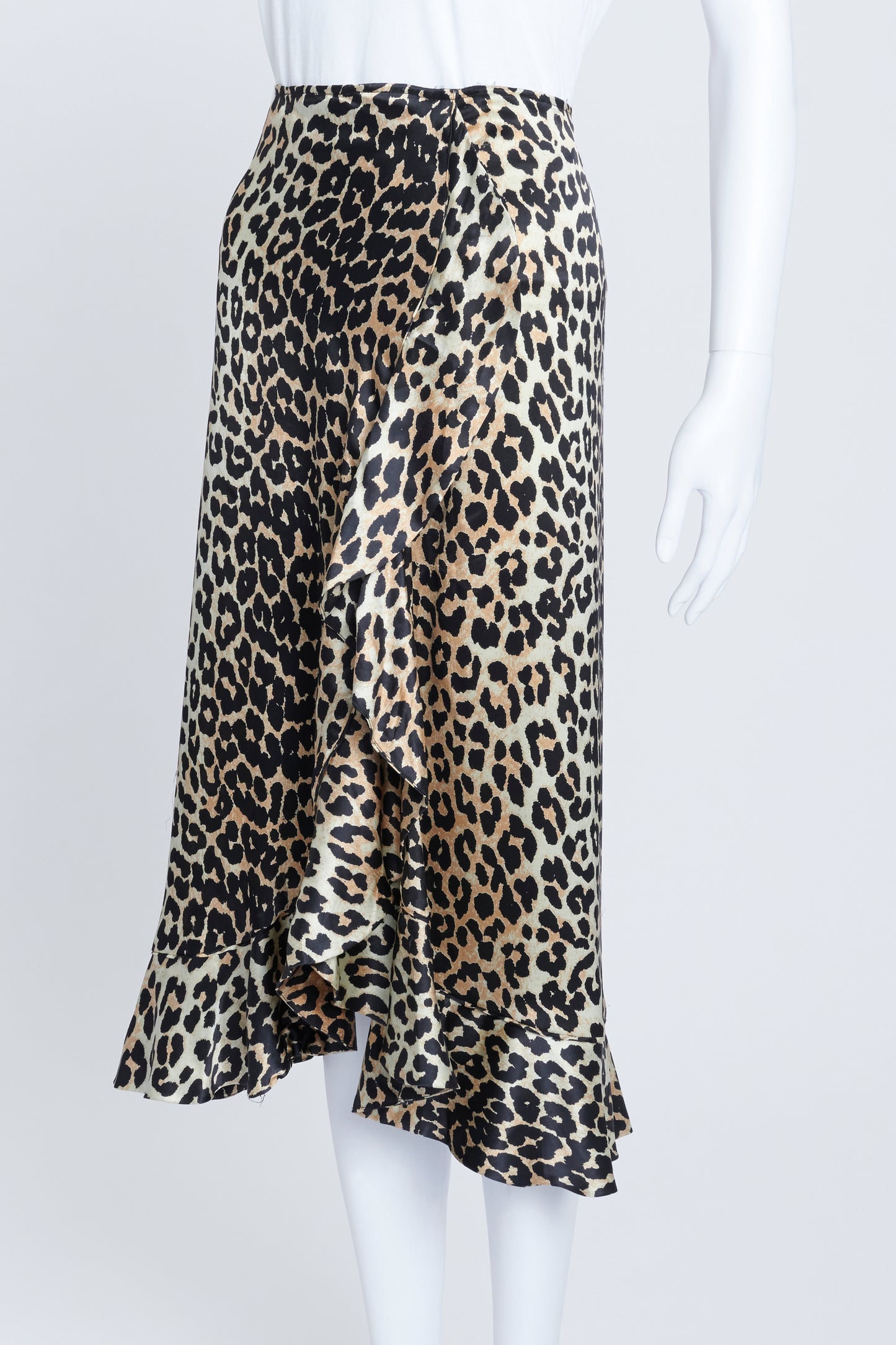 Silk Leopard Print Midi Skirt
