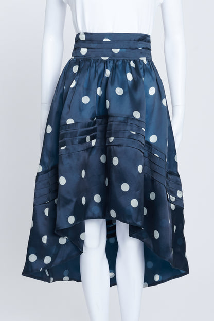 Navy Blue Silk Polka Dot Midi Skirt