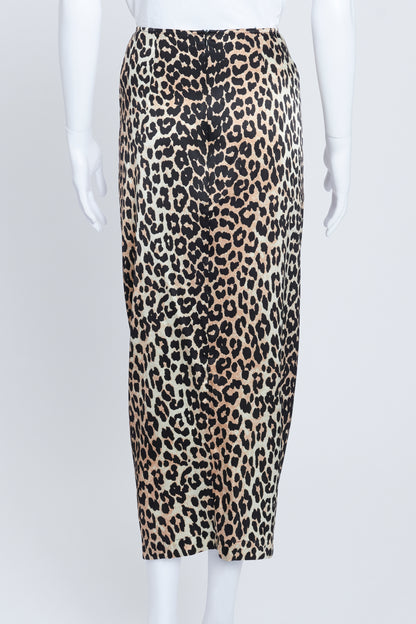 Leopard Print Silk Midi Skirt