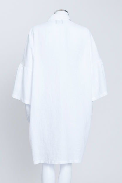 White Linen Oversized Shirt Dress With Wooden Buttons