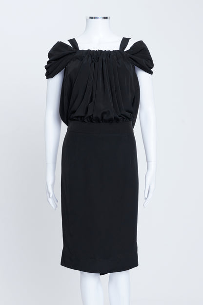 Black Ruched Collar Sleeveless Midi Dress