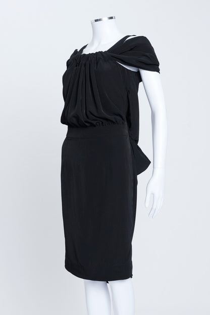 Black Ruched Collar Sleeveless Midi Dress