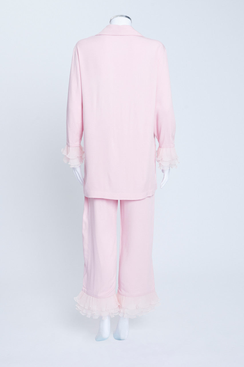 Pink Preowned Pyjama Set With Ruffle Trim