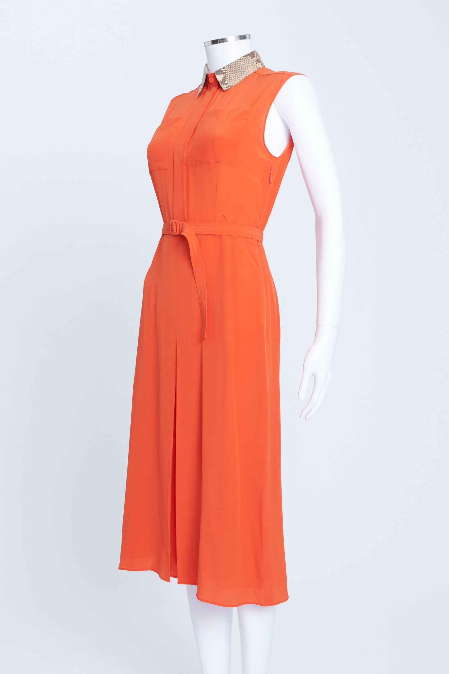 2015 Orange Silk & Python Preowned Midi Dress