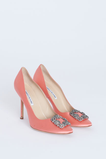 Peach Satin Hangisi 105 Preowned Pumps With Pointed Toe