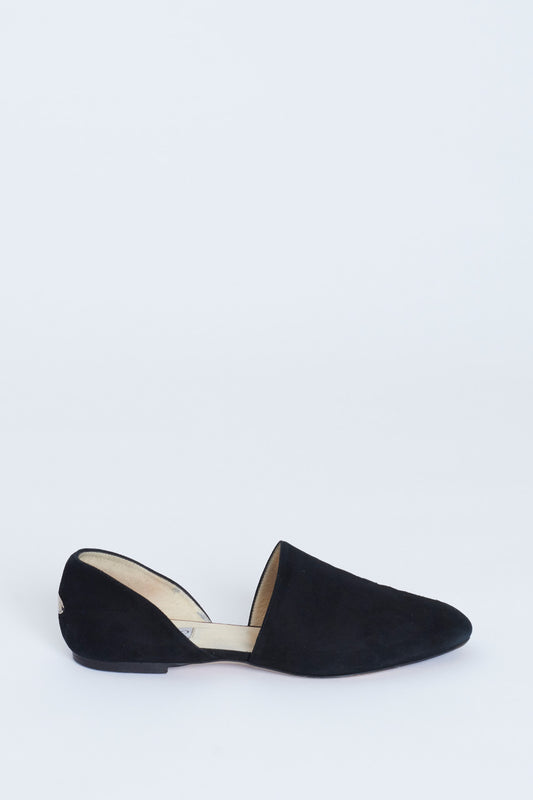 Black Suede Cut Out Round Toe Flats