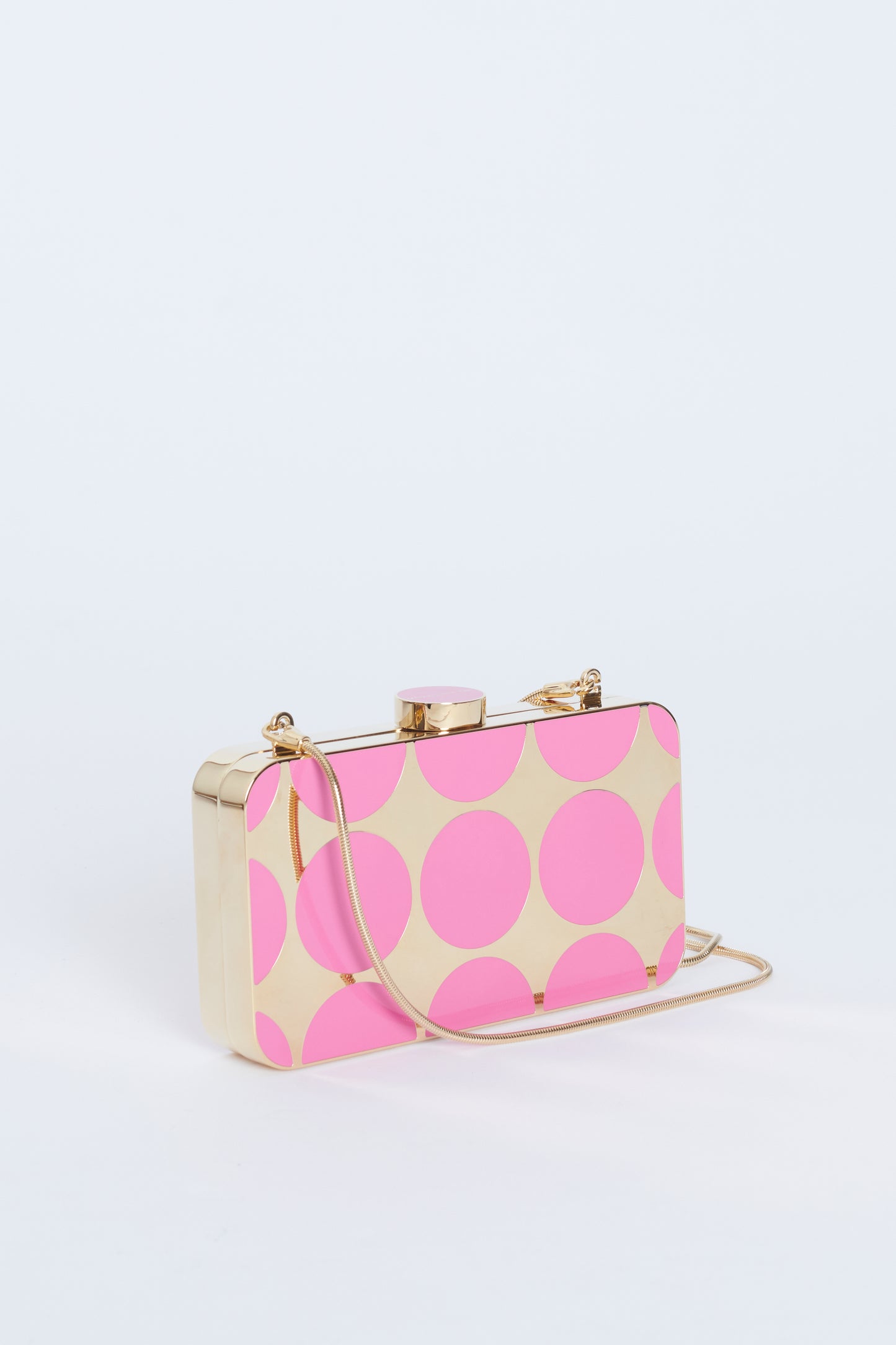 Gold Metal Pink Spot Preowned Clutch Bag With Detachable Strap