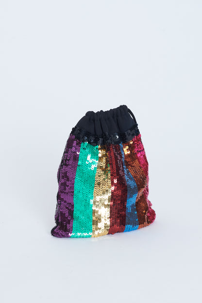 Rainbow Sequin Preowned Drawstring Wristlet Bag