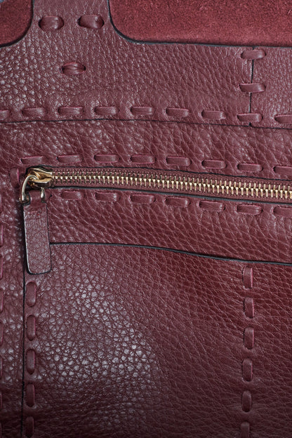 Burgundy C-Rockee Leather Fringe Preowned Tote Bag