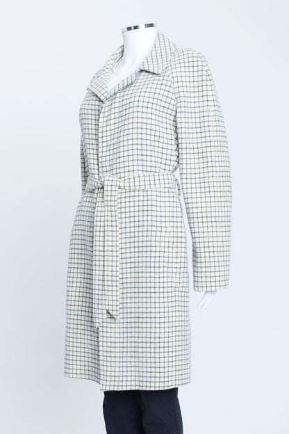 Cream Wool Geometric Pattern Preowned Coat