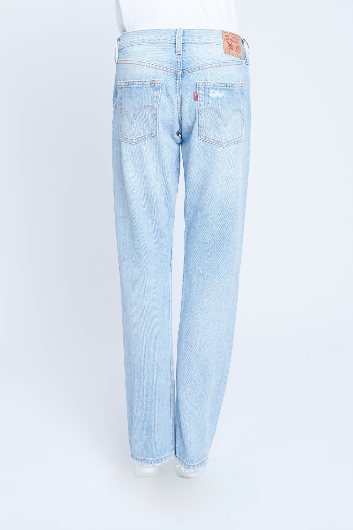 501 Mid Rise Straight Leg Jeans With Distressed Detail