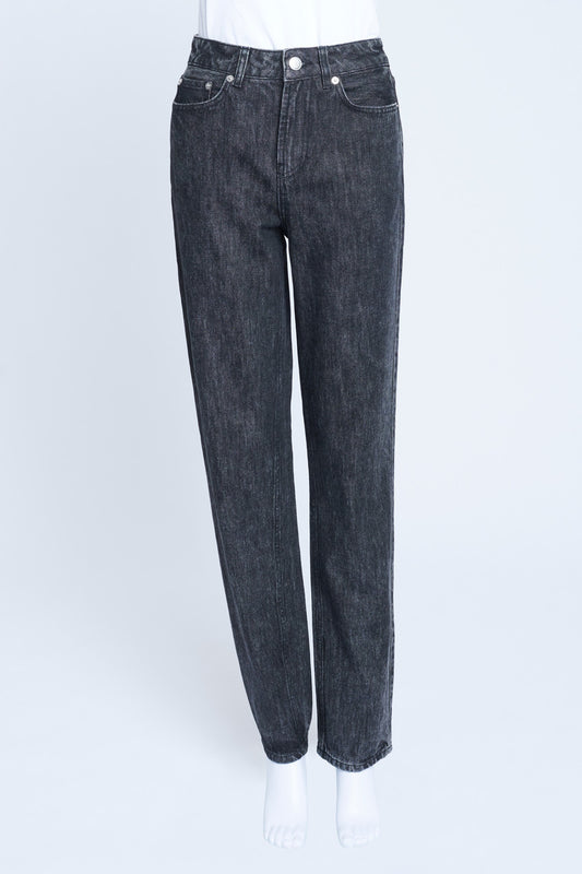 Black Washed Denim Straight Leg Jeans (XS)