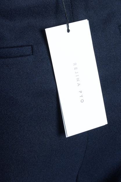 Navy Blue Boiled Wool Wide Leg Trousers