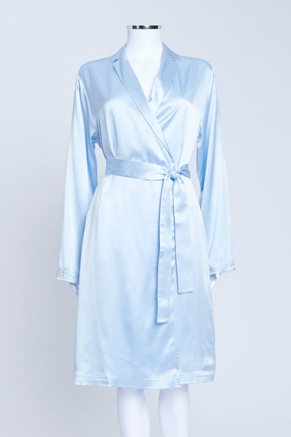 Pale Blue Silk Satin Dressing Robe