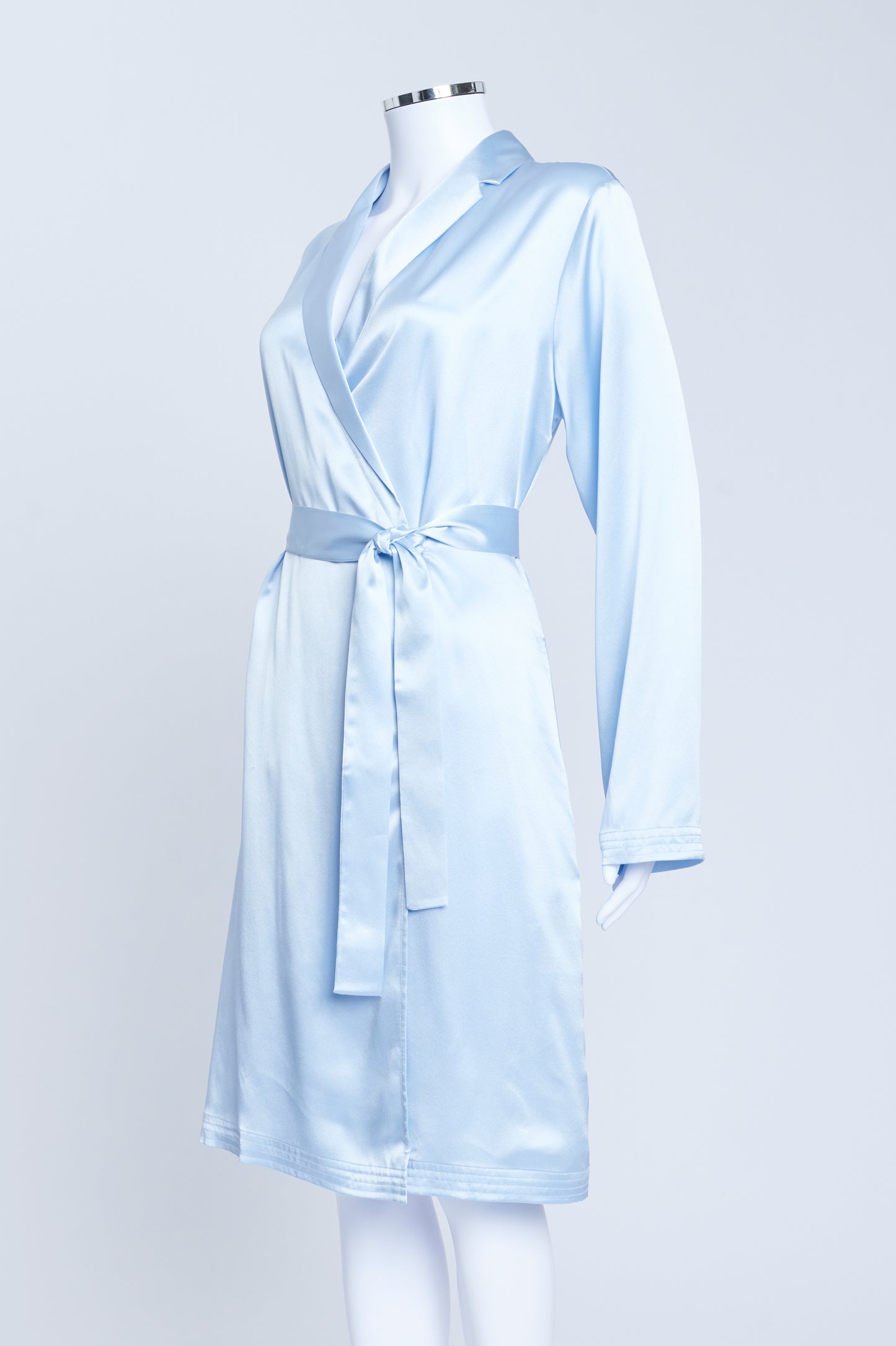 Pale Blue Silk Satin Dressing Robe