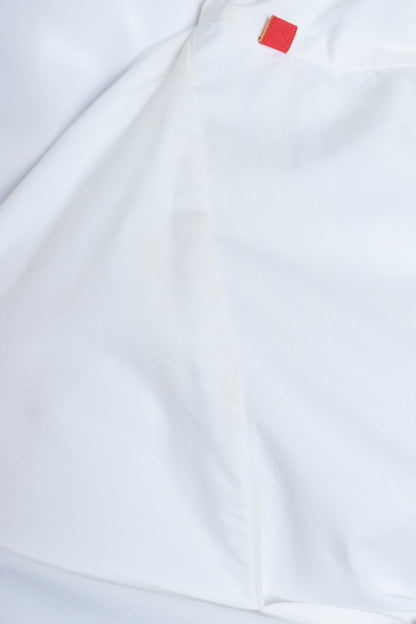 White Cotton Low Collar Shirt with Horn Coloured Buttons