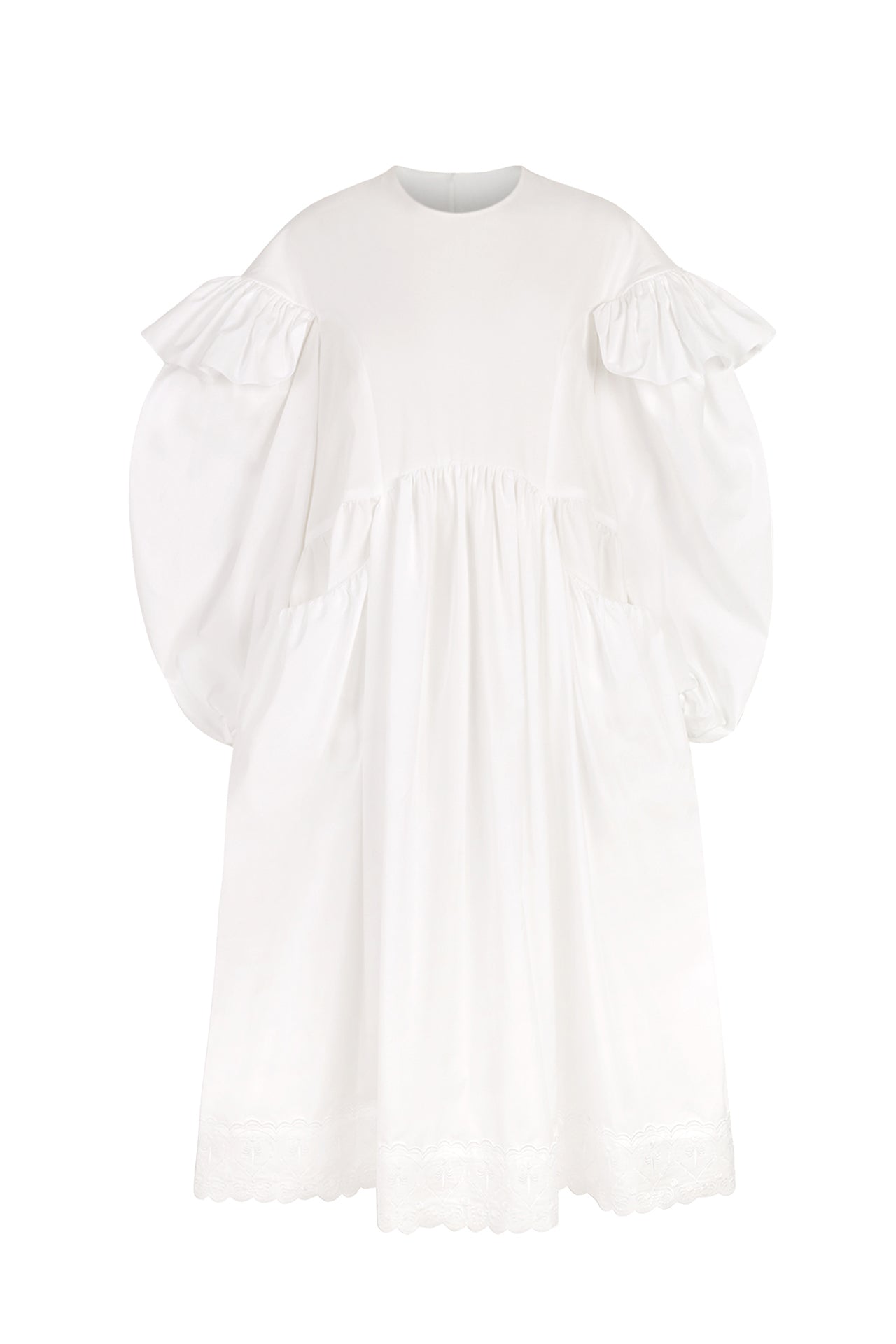 White Signature Sleeve Smock Dress with Heart Trim