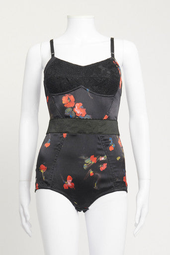 Classic Black Floral Lace Preowned Bodysuit