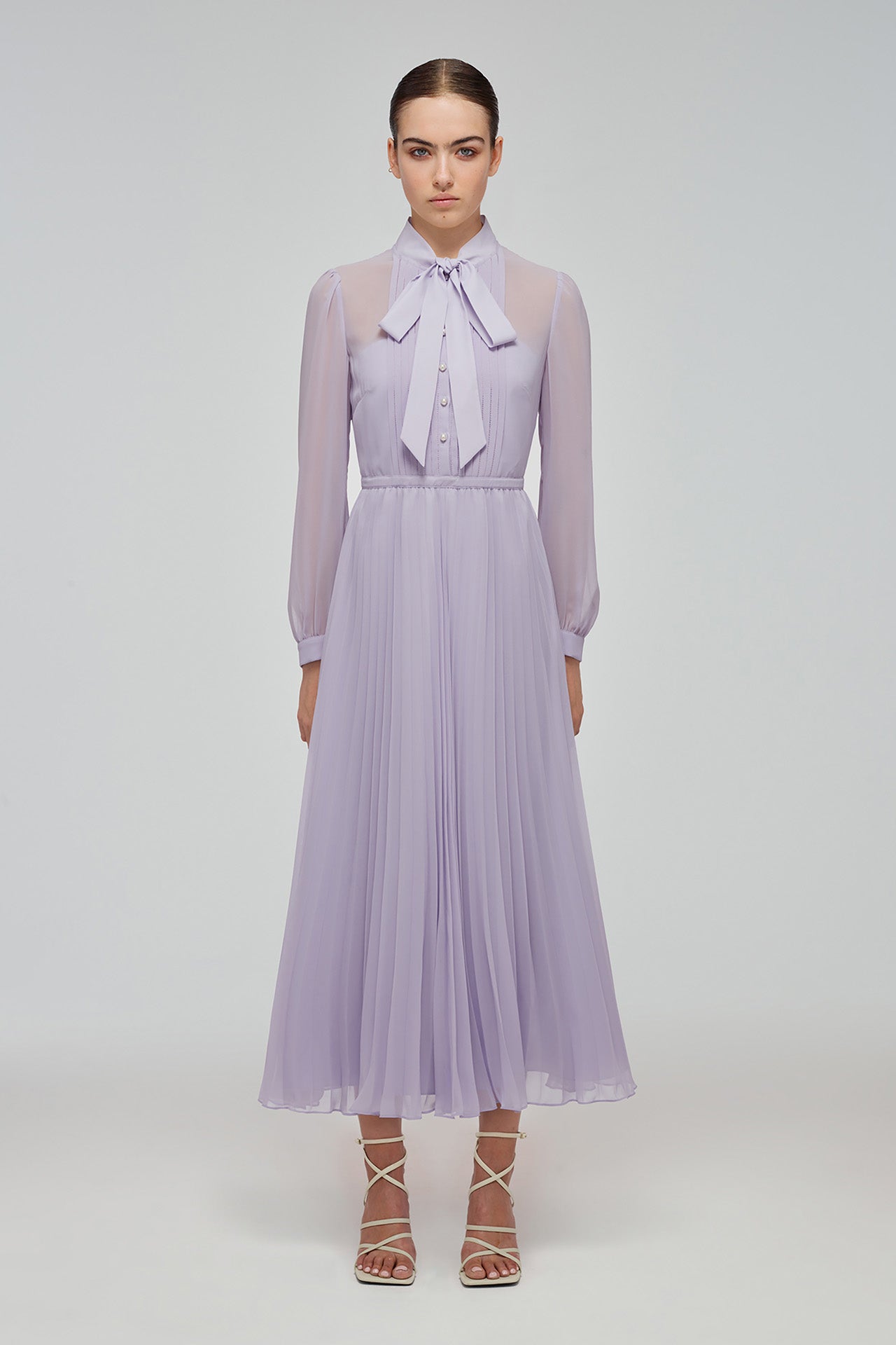 Lilac Chiffon Pussybow Dress Reluxe Fashion