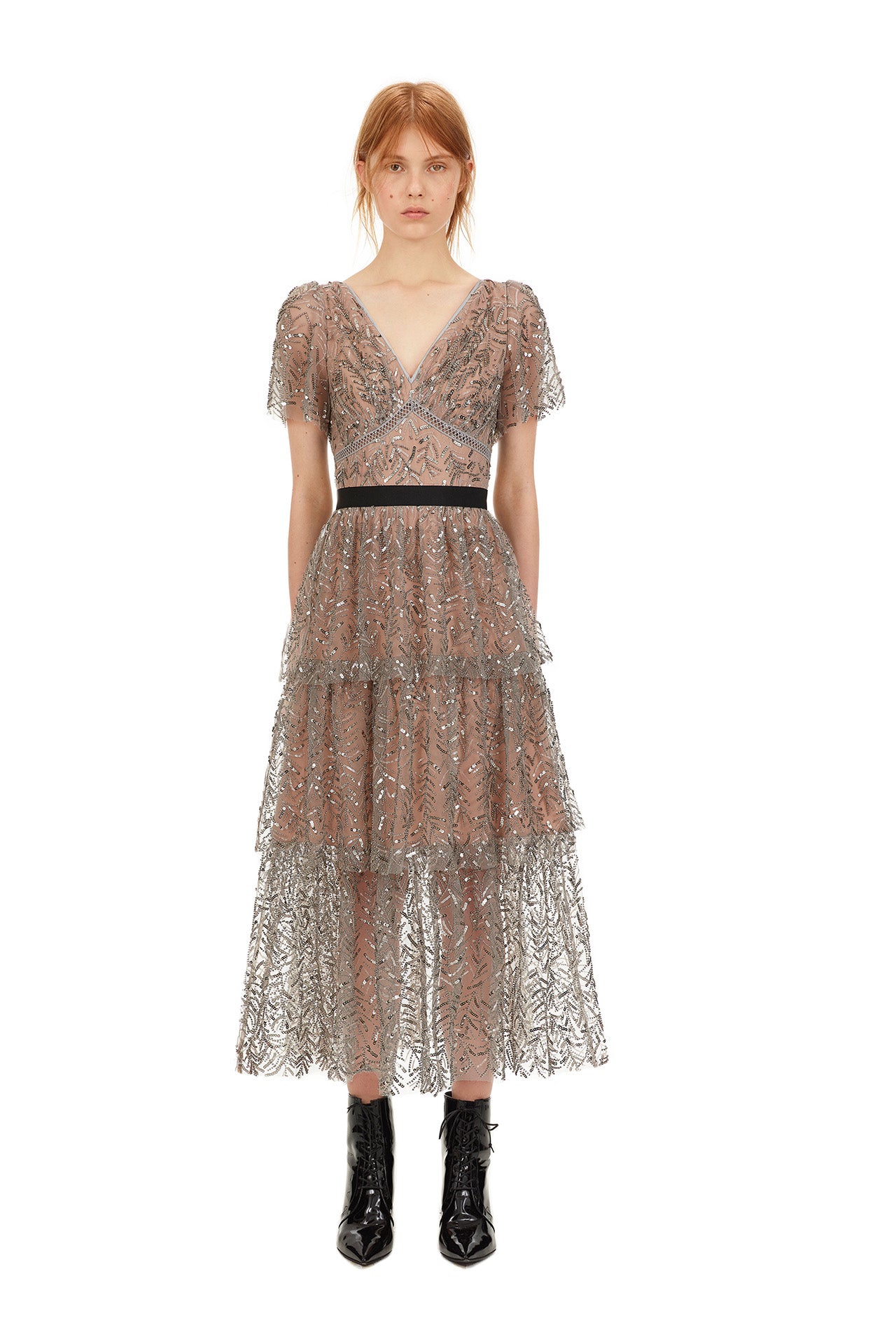 Self portrait tiered sequin midi dress deals