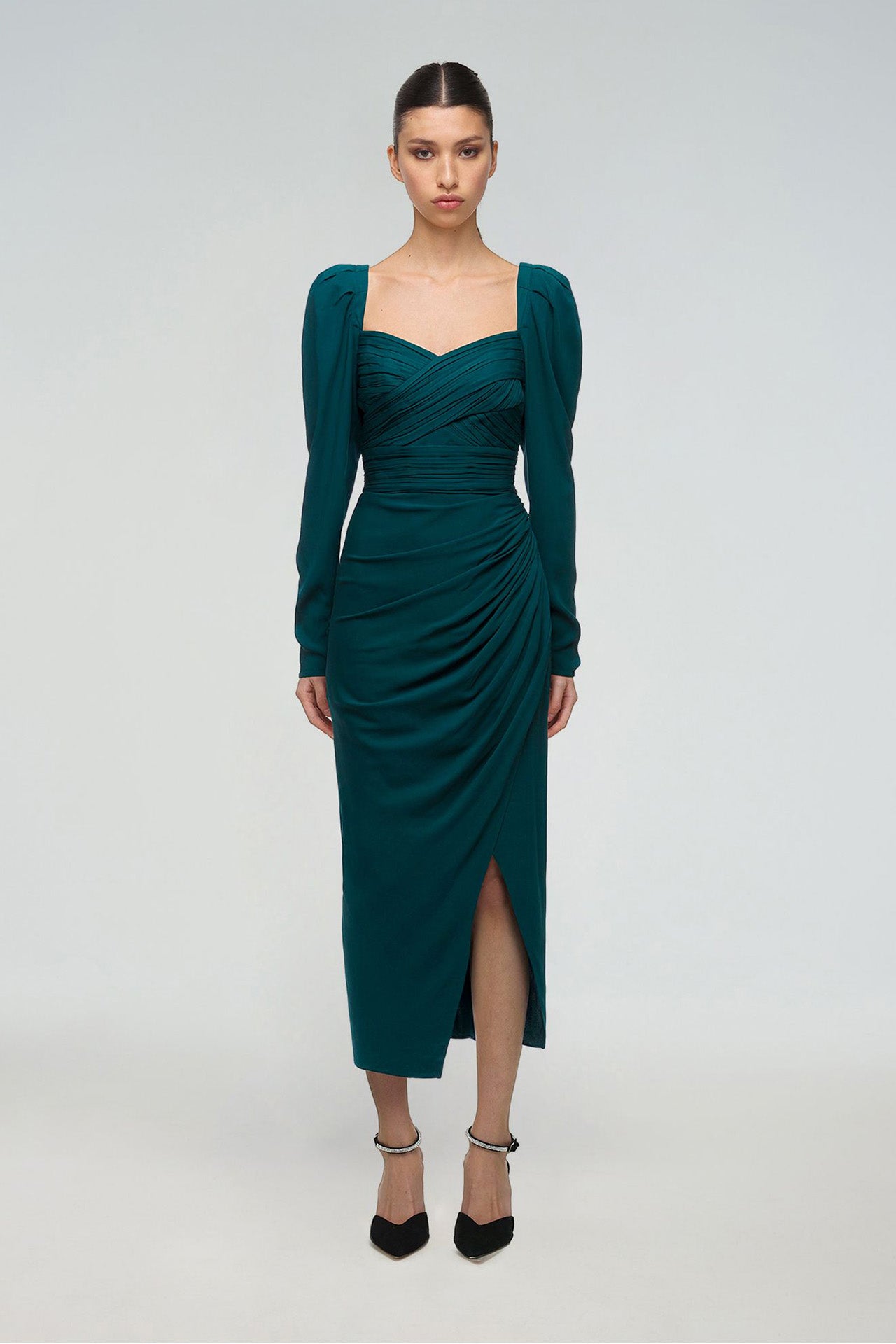 Deep Teal Stretch Crepe Midi Dress Reluxe Fashion