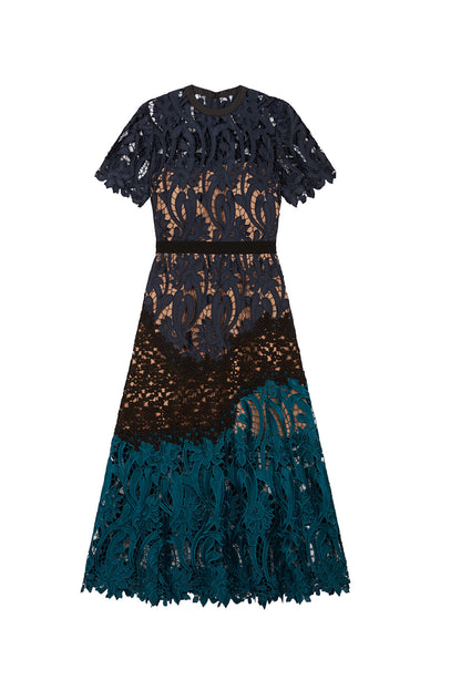 Black and Blue Prairie Guipure Midi Dress