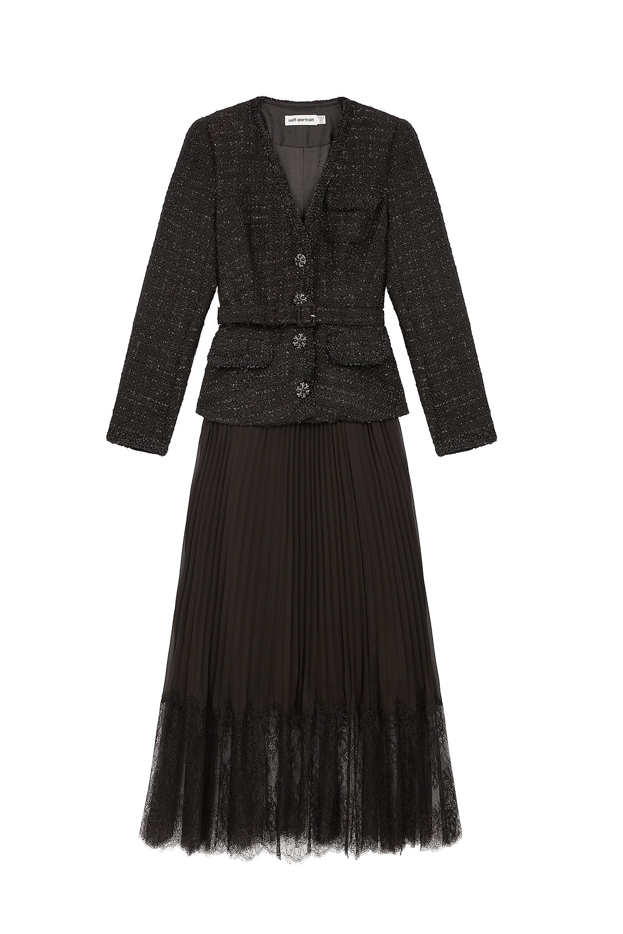 Black Metallic Bouclé Tailored Midi Dress