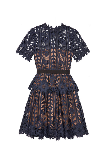 Navy and Nude Lace A-Line Dress