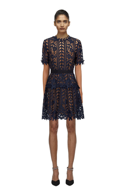 Navy and Nude Lace A-Line Dress