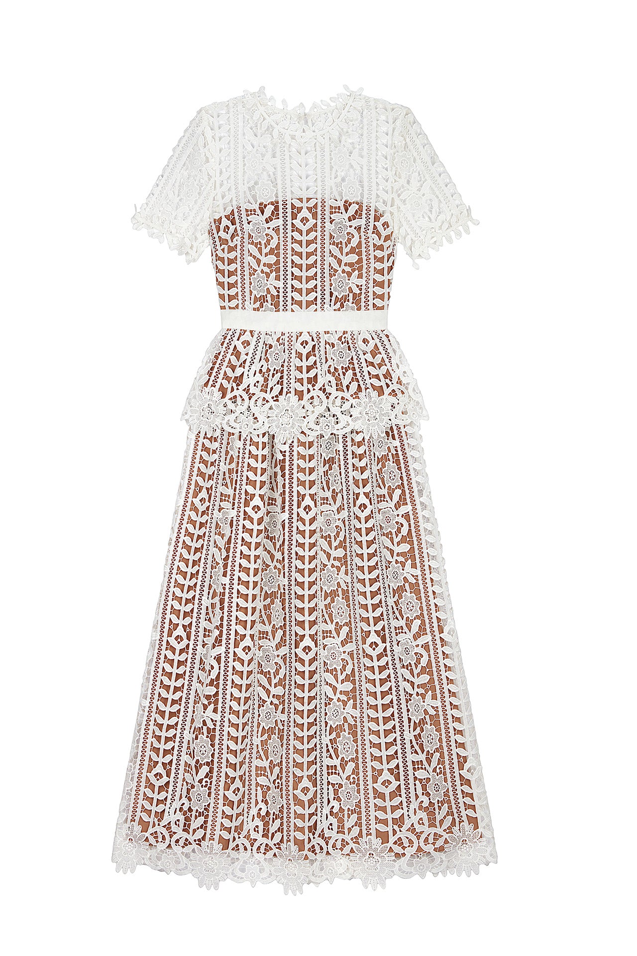 White Guipure Lace Midi Dress
