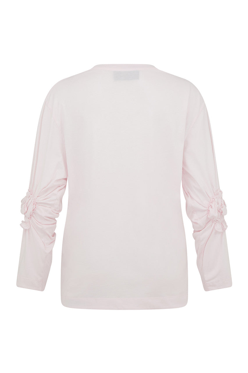 Pink Long Sleeve Ruched Flower T-Shirt