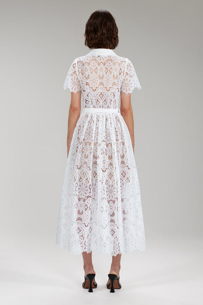 White Floral Guipure Lace Midi Dress